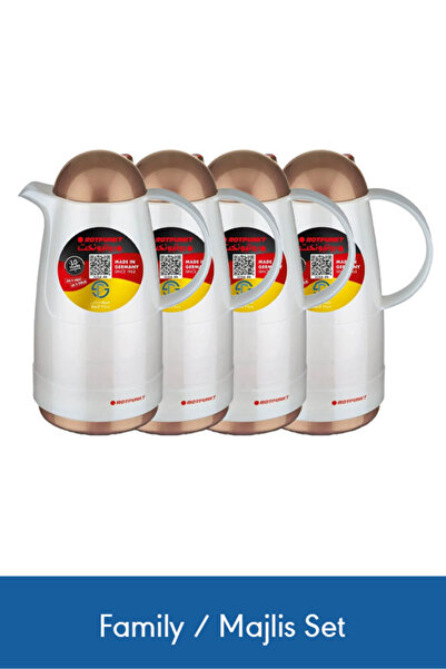 ROTPUNKT ترمس فاخر سعة 1 لتر، طقم من 4 قطع، أبيض وبيج - يحافظ على المشروبات س...