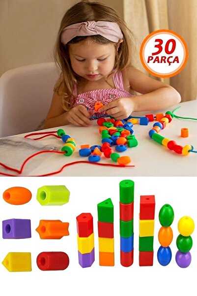 Bundera 30 Parça Line Up Boncuk Geometrik Şekiller Renk Beceri Ipe Boncuk Diz...