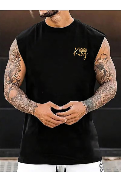 CLASSY.MODA Men's Streetwear Style Original Lettered Black Cotton Tank Top Cl...