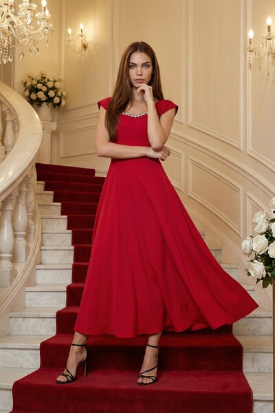 OLSAMODA Women's Atlas Fabric Long Skirt with Stone Accessories, Flawed Dress...