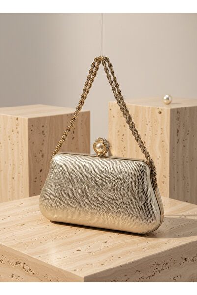 Biçanta Gold Color Snake Shell Pattern Chain Strap Women Evening Dress Bag We...
