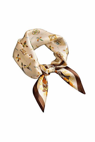 Lunaris Esarfa dama matase naturala 100% 65x65cm model geometric bej-maro