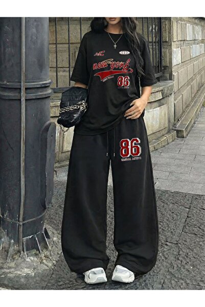 macklin Women's New York Casdall Printed Oversized T-Shirt and Baggy Sweatpan...