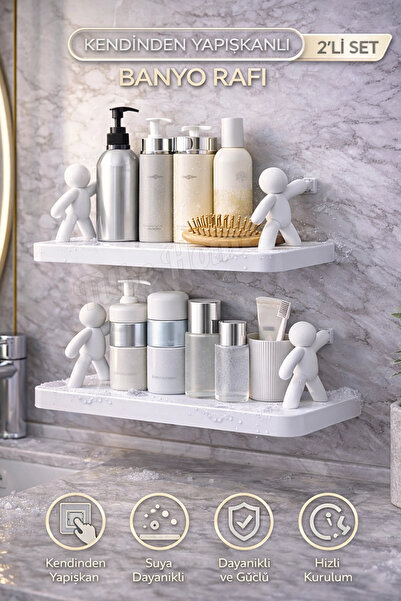 Tilbe Home 2'li Figürlü Kendinden Yapışkanlı Craft Banyo Rafı Organizer Duvar...