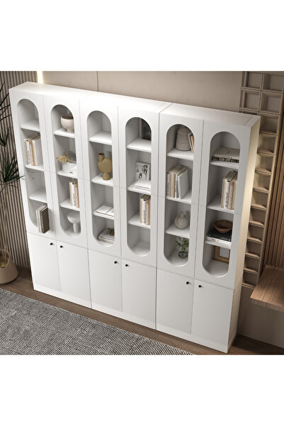 klubeconcept Modern Beyaz Kitaplık %100 MDF Geniş Depolama Alanlı Dekoratif R...