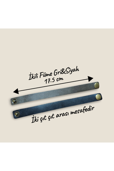 El Yapımı Doğal Hakiki Deri İKİLİ Bileklik Siyah&Gri Füme-Unisex-Zamansız Tasarım