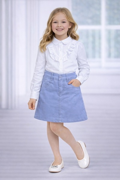 Nacar 23 Nisan 29 Ekim Gösteri Kıyafeti Kız Çocuk Fırfır Detaylı Beyaz Gömlek...