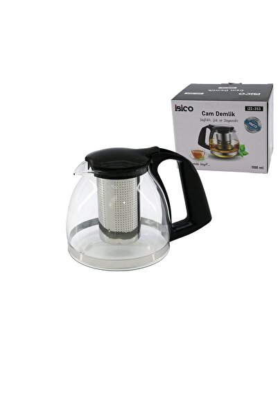 Go İthalat 1100ml Glass Teapot with Steel Strainer - Plastic Handle - Lid - C...