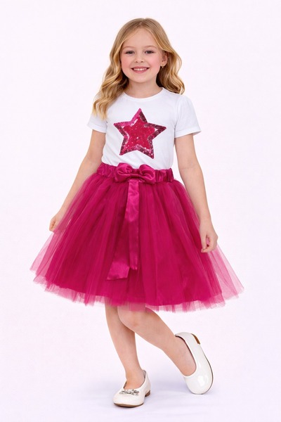 Nacar 23 Nisan 29 Ekim Gösteri Kıyafeti Kız Çocuk Payet Yıldız Baskılı Tişört...