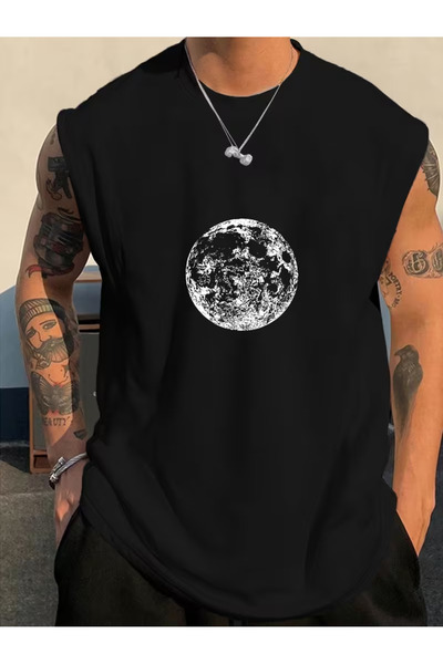 CLASSY.MODA Black Crew Neck Superior Quality Printed Youth Modern Cut Tank Top