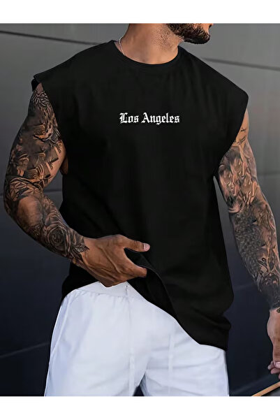 CLASSY.MODA Erkek Streetwear Tarzı Original Yazılı Siyah Pamuklu Kolsuz Üst G...