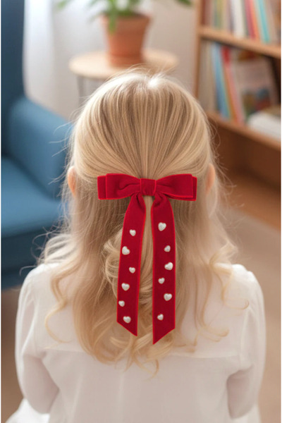 chipiques Agrafă cu fundă de balerină din catifea roșie cu perle