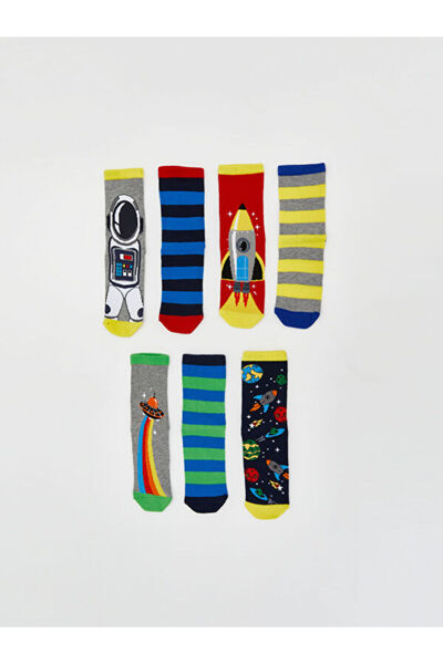 LC Waikiki Rmz Gi̇yi̇m Farkiyla Embroidered Boys' Socks 7-Pack