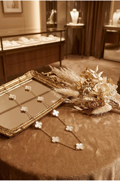 LYKOS Çelik Gold Renk Beyaz Sedefli Yonca Kolye