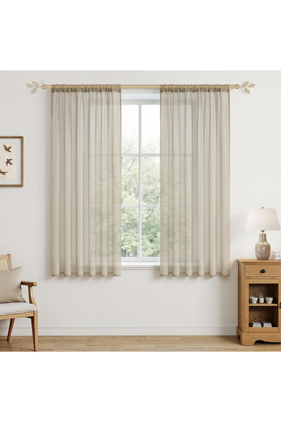 MRTREES Semi-transparent lace curtains Grey H137x140L cm set of 2 pieces
