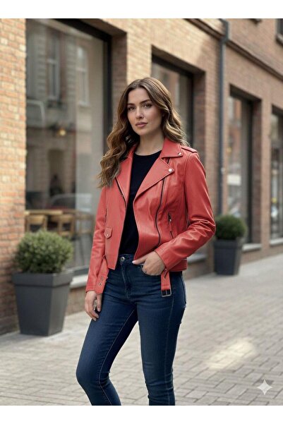BeeShine Leather Jacket, 100% Genuine Lambskin Biker Women's Coat