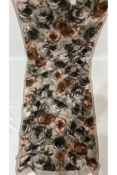 Karfa Scarfs Şal & Eşarp Gri Rose Desenli Bambu Kraş Şal | Hafif & Dökümlü