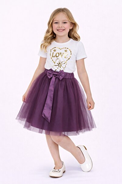 Nacar 23 Nisan 29 Ekim Gösteri Kıyafeti Kız Çocuk LOVE Baskılı Tişört & Tüllü...