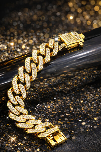 Mareluxe 14K Altın Kaplama Zirkon Taşlı Kalın Gurmet Bileklik 14 Şubat Sevgil...