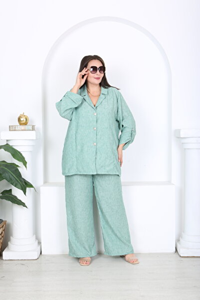 XL Modam Jachetă și pantaloni din in pentru femei, set mărime mare