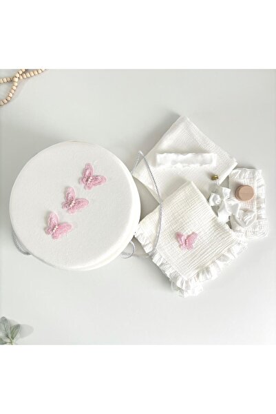 Anya-Events Μουσλίνα βαφτιστήρια βαλίτσα + ροζ βαλίτσα με πεταλούδες