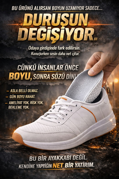 EleganTr Boy Uzatıcı Ortopedik Taban Topuk Yükseltici Hava Yastıklı İçi Köpük...