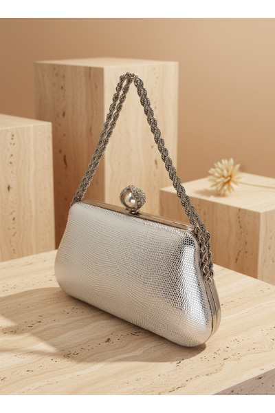 Biçanta Silver Color Snake Shell Pattern Chain Strap Women Evening Dress Bag ...