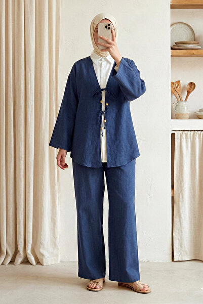 MODAQU Lace-Up Kimono Pants Set Indigo