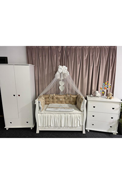 PeppiBambini Lenjerie de patut personalizata 7 piese ROYAL Catifea Beige -