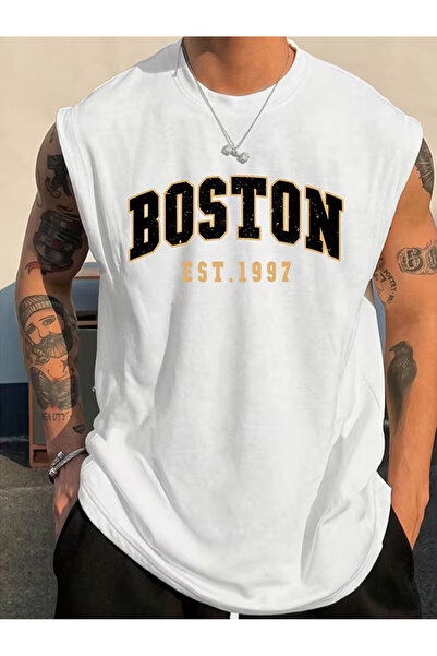 bellanova Sila Trend Men's White Original Printed Oversize Cut Cotton Crew Ne...