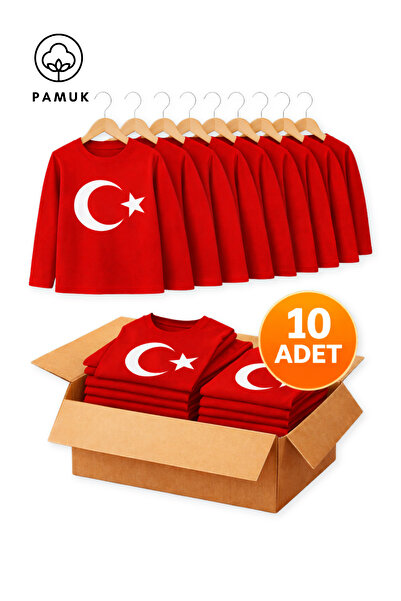 difa kids Set of 10 for Boys and Girls, Moon Star Turkish Flag Printed Long S...