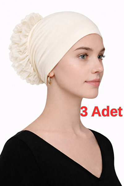 Jusmart 3 Adet Ekru Pamuklu Dikişsiz Fırfırlı Topuz Bonesi ◆ Kaymayan Yapı ◆ ...
