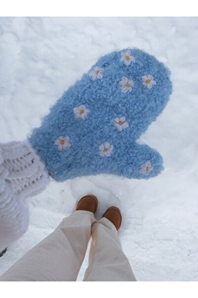 HEYAYS Çiçekli El Örgüsü Mavi Eldiven