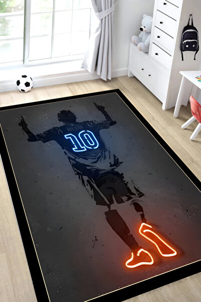 GECE MODA MESSİ DESENLİ DİJİTAL BASKILI RENKLİ Kaymaz Taban Yıkanabilir Çocuk...