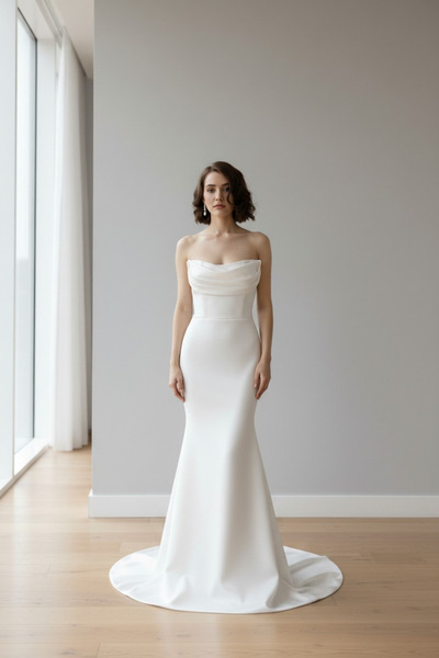 ENDAMIM فستان سهرة طويل الأكمام بدون حمالات على شكل حرف V من Fish Model، فستا...