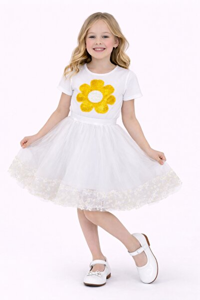 Nacar 23 Nisan 29 Ekim Gösteri Kıyafeti Kız Çocuk Papatya Detaylı Tütü Elbise...