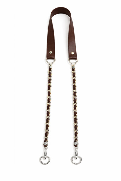Nildenhobim Brown Faux Leather Bag Strap with Silver Color Chain 115 cm Compa...