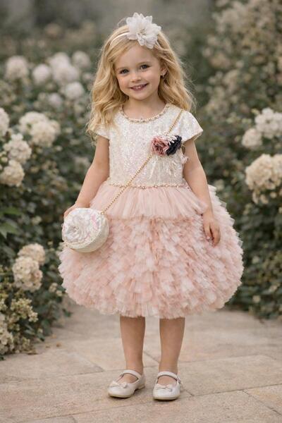 SÜSLÜ PİNK KİDS فستان توتو مزين بالترتر للفتيات