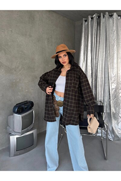 LB Laluna Butik Women's Oversize Cut Plaid Shirt