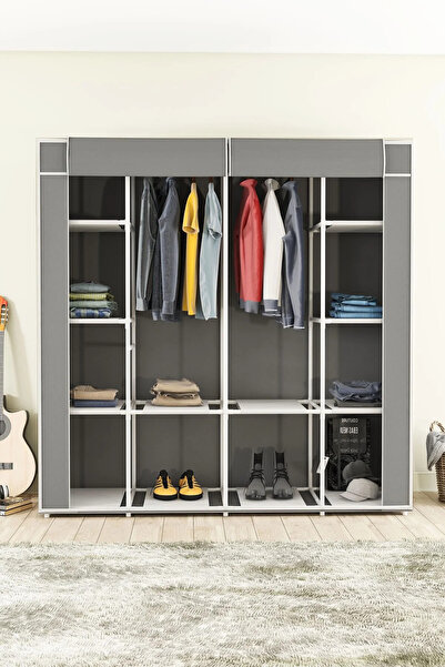 DZGN HOME Bez Dolap 12 Raflı Mega Boy Gri Çok Amaçlı Gardırop