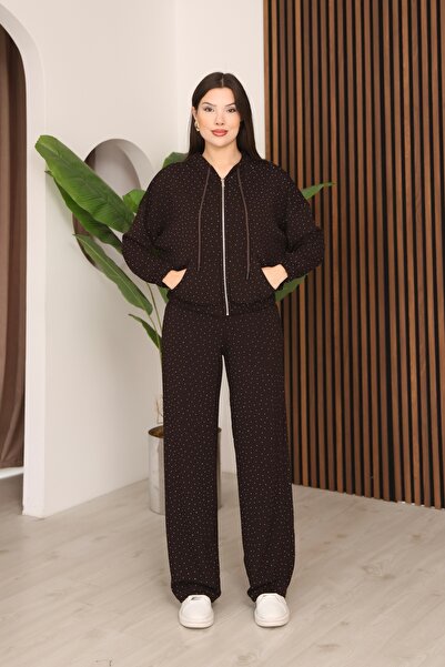 İgnites Coffee Stone Zippered Double Modal Set with Elastic Waistband