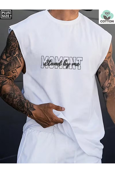 bellanova Sila Trend Men's White Original Printed Oversize Cut Cotton Crew Ne...