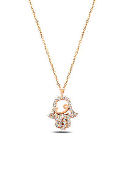 ÇEKİRDEK JEWELRY 925 Ayar Gümüş Zirkon Taşlı Fatma Ana Eli Kolye Şans