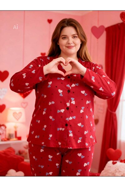 NiCe İç Giyim Costum de pijama pentru femei cu model inimă roșie, mărimea MAR...