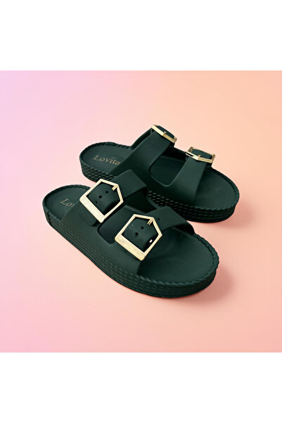 Lovita Women's Double Buckle Eva Light Sole Daily Beach Pool Slippers