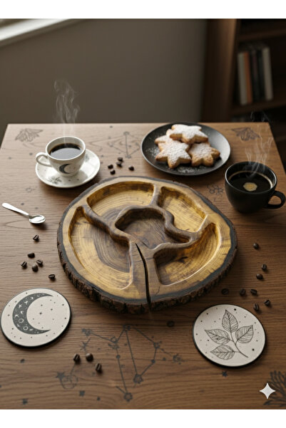 Krb Ahsap Special Production Snack Bowl, 50 cm Diameter, Walnut Wood Presenta...