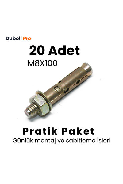 Dubell Pro Gömlekli Çelik Dübel M8x100 (20 Adet) - Pratik Paket Günlük Montaj...
