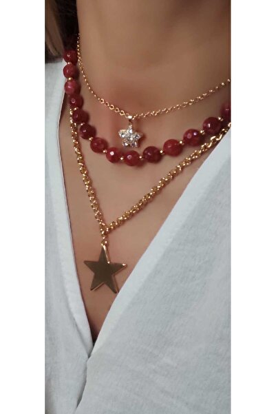 DİKA TAKI EL YAPIMI AKİK DOĞAL TAŞ - YILDIZ TEMALI - TAŞLI YILDIZ GOLD ZİNCİR...