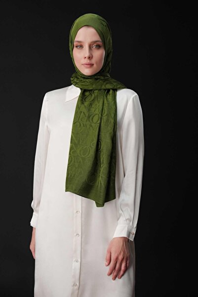 Imannoor Μονόγραμμα Υπογραφής Χακί Γυαλιστερό Σάλι Ζακάρ 70x200