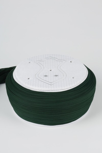 Sarıkhane Namaz Sarığı - Yeşil Kumaş - Beyaz Takke - Yuvarlak Sarım - Nâli Şe...